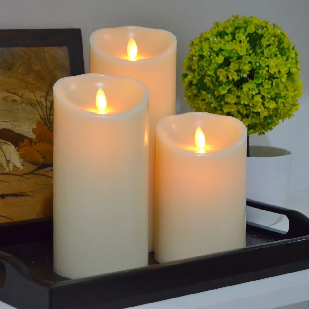 3pcs/Set Luminara Ivory Flameless LED Candle Moving Wick Wax Candle Lamp Party Wedding Birthday