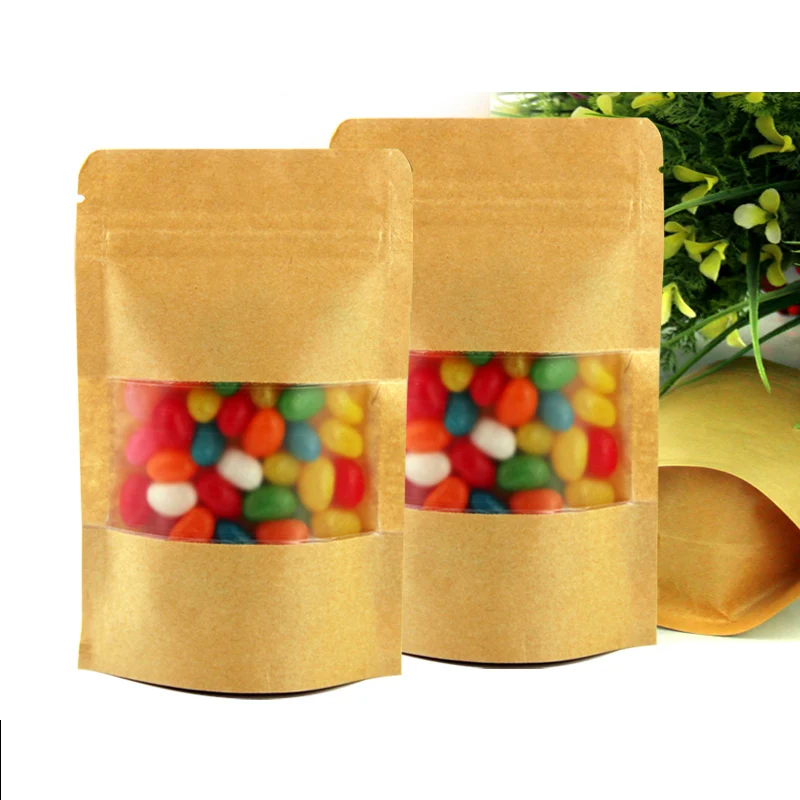 50pcs/lot 18cm*26cm+4cm*140micron Zip Lock Paper Bags, Paper Bag Kraft