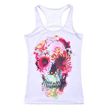 White Sports Tank Tops Women Sexy Sleeveless T Shirt Clothes Elastic Yoga Running Vests Camisole Skull Flower Digital Print
