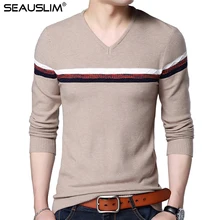 SEAUSLIM кашемир свитер Для мужчин осень-зима Slim Fit пуловер Для мужчин v-образным вырезом тянуть Костюмы Рождественские свитера LQ-FK-04