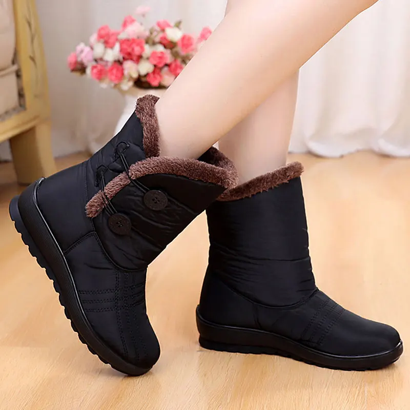 

Winter Women Boots Waterproof Mid Calf Snow Boots Warm Cotton Shoes Wedges Platform Plush Casual Shoes slip-on Botas Mujer