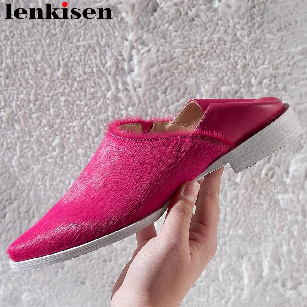 

New arrival Luxury horsehair natural leather low heels slip on comfortable pumps novelty design square toe big size shoes L09