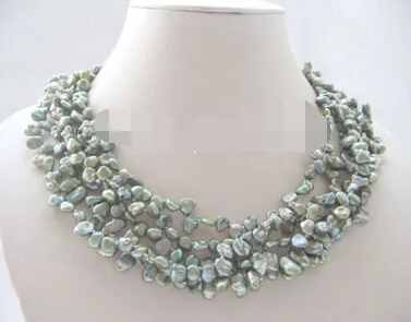 

HOT 003135 Beautiful 17" 8mm 5row green baroque keshi reborn freshwater pearl necklace