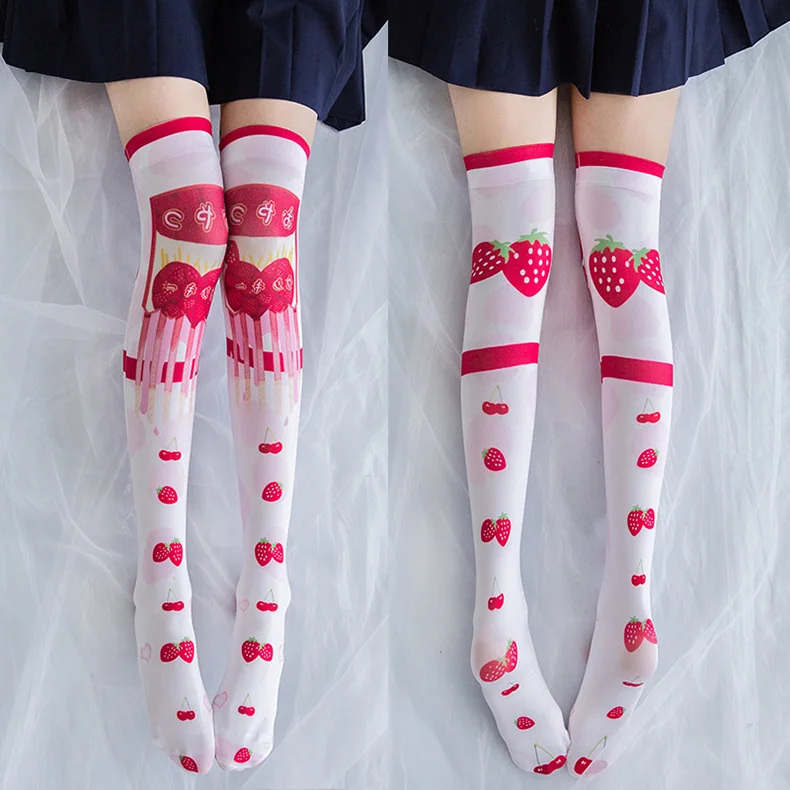 Harajuku/чулки для девочек в стиле Лолиты; женские бархатные длинные чулки с граффити; колготки выше колена для студенток; носки; купить бесплатно