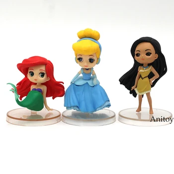 

3pcs/set Q Posket Princess Dolls The Little Mermaid Ariel Cinderella Pocahontas PVC Figures Model Gifts for Girls 5-8cm