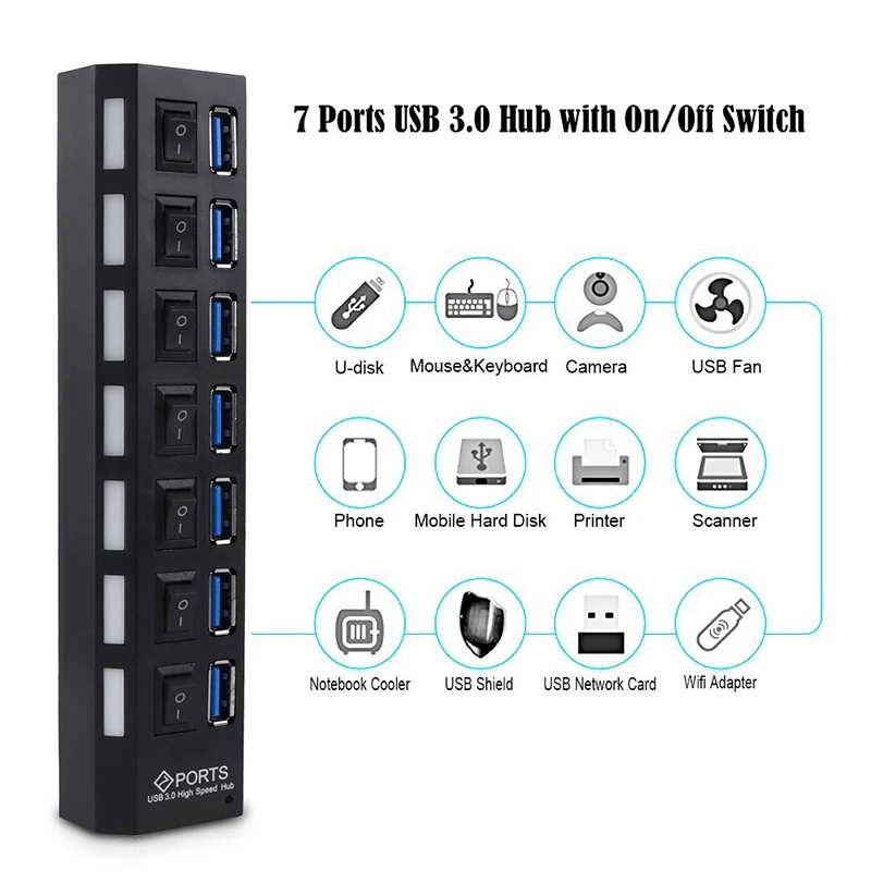 USB разветвитель на 7 портов 3 0/2 0 5 Гбит/с|USB-хабы| |