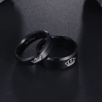 ELSEMODE 1-Piece Titanium His Queen Her King - DIY Engraved Couple Ring - Romantic Engagement Wedding Rings For Men and Women Jewelry 1