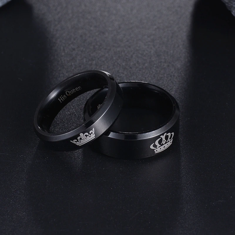 ELSEMODE 1Piece Titanium His Queen Her King DIY Engraved Couple Ring Romantic Engagement Wedding Rings For Men Women Jewelry