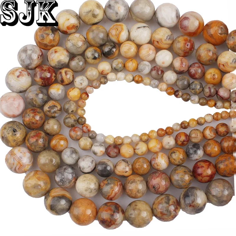 

Free Shipping Natural Stone Yellow Crazy Lace Agates Round Loose Beads 4 6 8 10 12MM For Bracelets Necklaces Jewelry Making