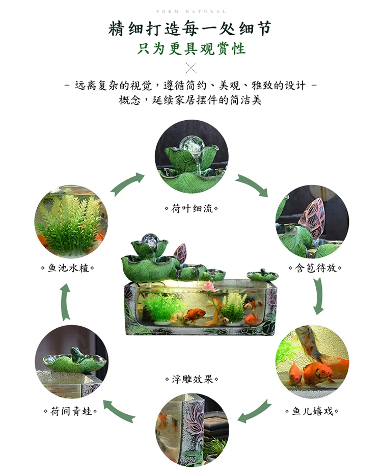Стеклянный рыбный резервуар хрустальный шар фонтан фэн-шуй Настольный Rockery Lotus украшение счастливый бизнес подарок Креативный домашний декор