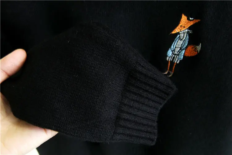 NiceMix свитер с вышитой лисой из мультфильма для женщин зимний женский свободный пуловер раздельный свитер Асимметричный Женский вязаный пуловер