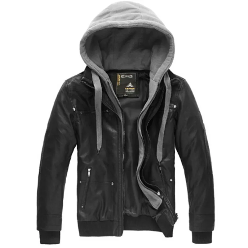 Detachable cap leisure cap collar male casual jacket leather coat