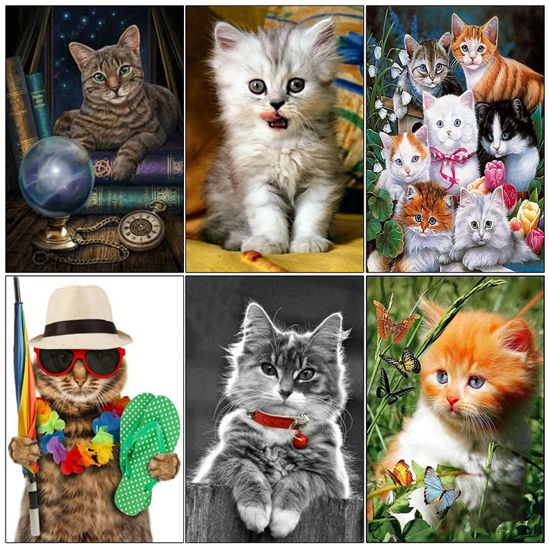 DIY 5D Diamond Mosaic Cartoon nimal Cats Handmade Diamond Painting Cross Stitch Kits Diamond Embroidery Patterns Rhinestones