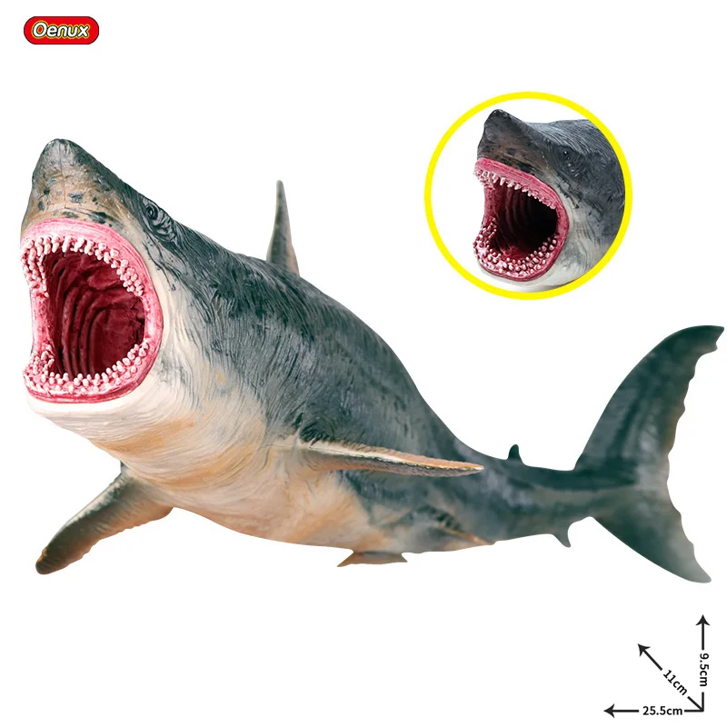 Cena Oenux 25.5x11x9.cm Sea Life megaodon wielki rekin Lamnidae Action Figures Savage Ocean Life zwierzęta modele na prezent dla dzieci