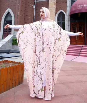 

Print floral bat sleeve loose Muslim jubah abaya dress for woman Length 150cm