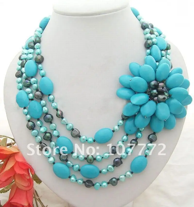 Amazing! 4 strands Fancy Pearl & Blue Stone Necklace in Pendants from