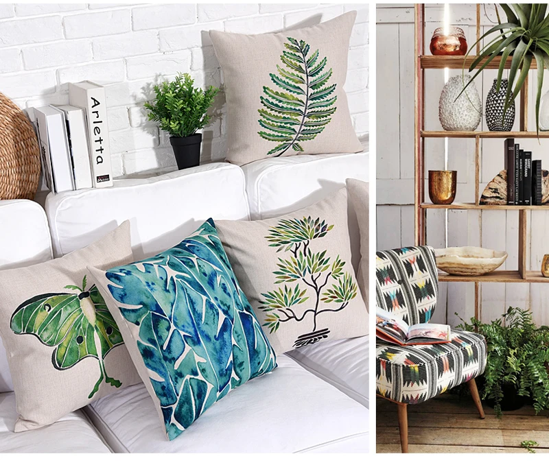 Square Tropical Plant Cotton Linen Cushion Cover Sofa Decorative Throw Pillow Car Chair Home Decor Pillow Case almofadas (4)