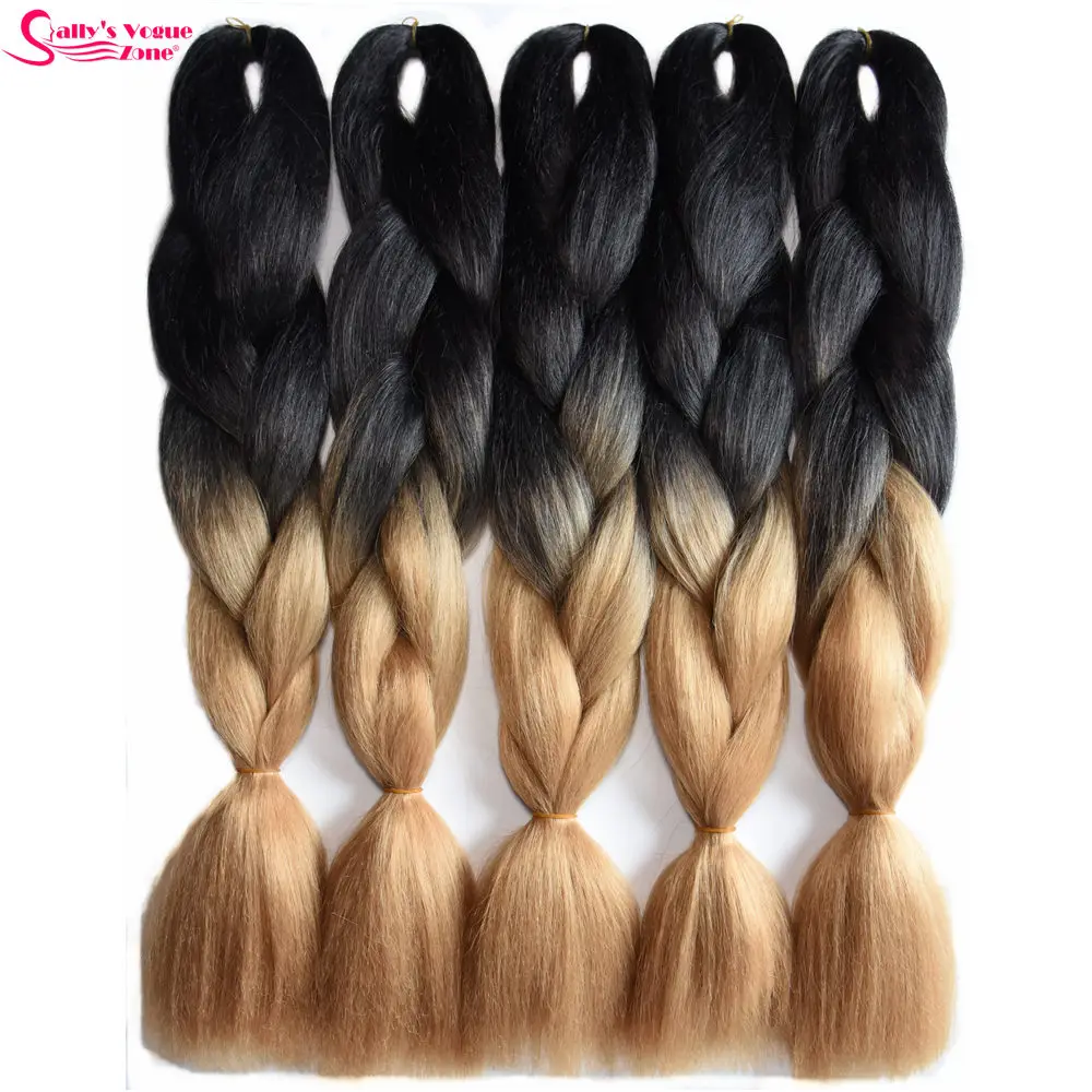 Sallyhair 24 дюйма Омбре плетеные волосы 2 тона черные цветные Джамбо косы