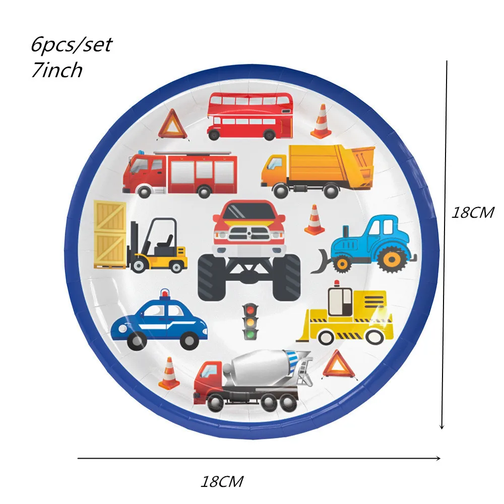 С рисунком из мультфильма «Тачки» вечерние одноразовая посуда тарелка Салфетка скатерть чашки строительная техника ко дню рождения украшения, товары для вечеринки - Цвет: 7inch plate 6pcs