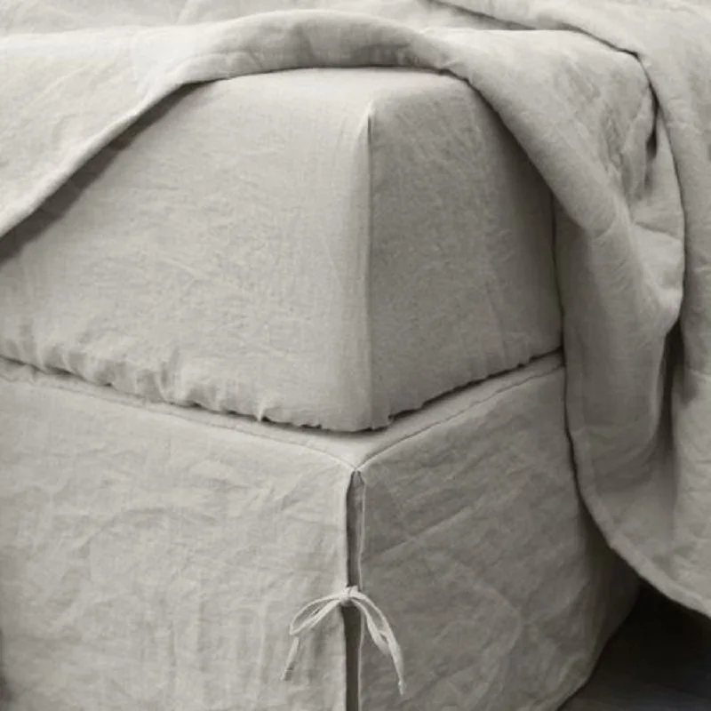 

100% French Linen Fitted Sheet Customizable Size King / Queen / Full Fittedsheet Solid Antibacterial Breathable Healthy Linen