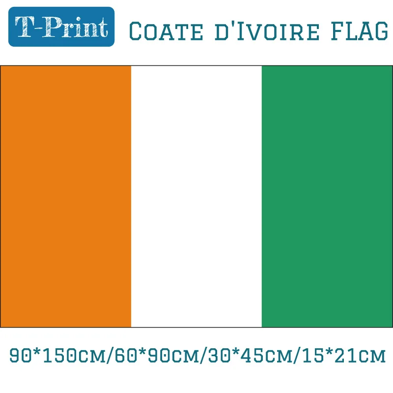 

Free shipping 3x5ft Hanging Flying Flag 90*150cm/60*90cm/30*45cm 15*21cm Hand Flag Coate D'Ivoire National Flag