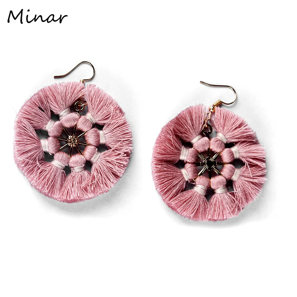 

Big Round Tassel Earrings for Women Pink Flower Fringe Dangle Drop Earrings Long Fabric Knitted Boho Earrings Woman Accessories