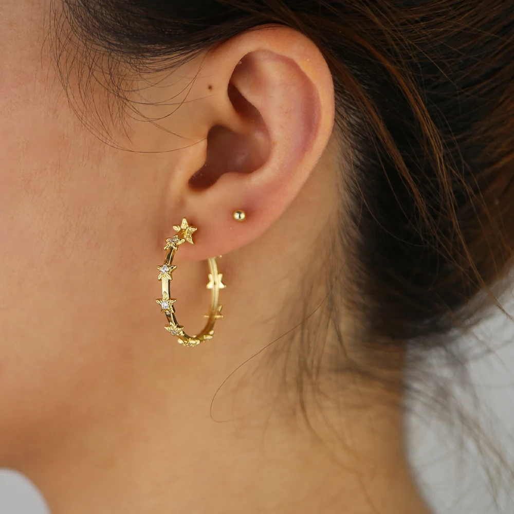 Gold Filled cz star circle hoop earring for women lady classic trendy jewelry wholesale