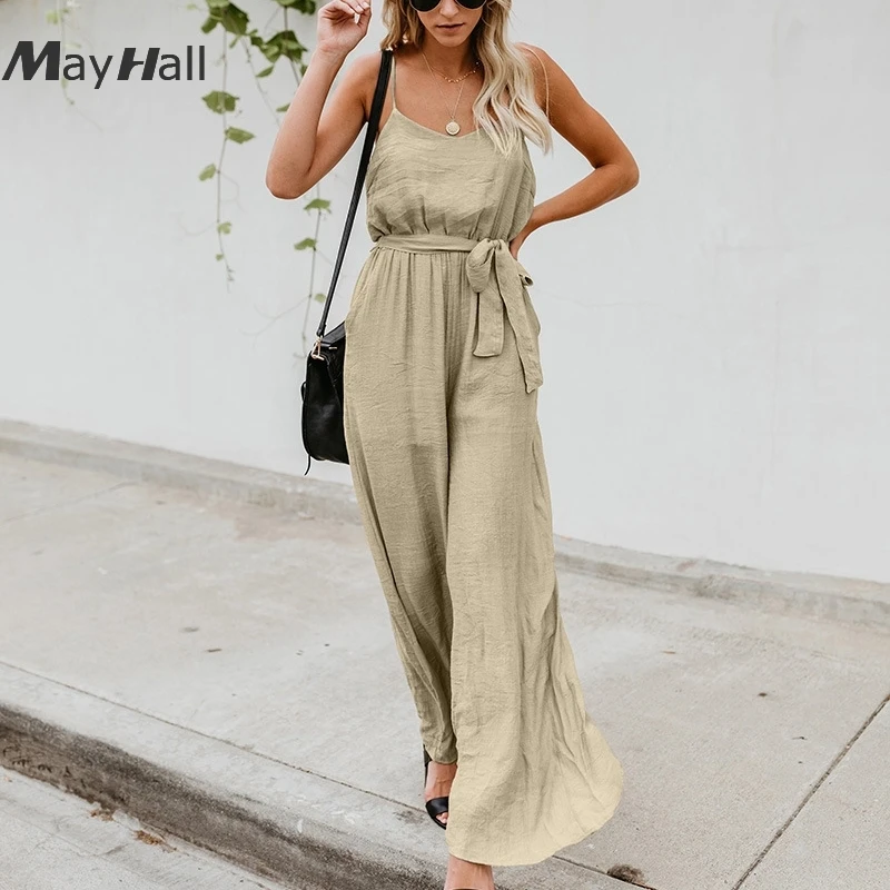 Mayhall сексуальный льняной комбинезон на бретелях для женщин свободные