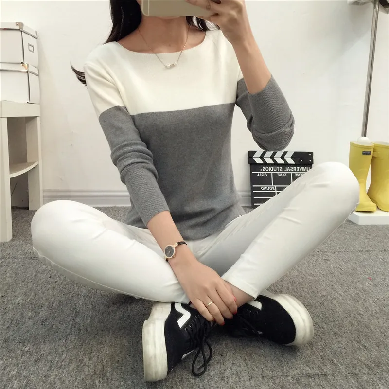 

PEONFLY Sweater Women Knit High Elastic Jumper Women Sweaters And Pullovers Female Pull Femme Tops Cashmere Autumn gray black