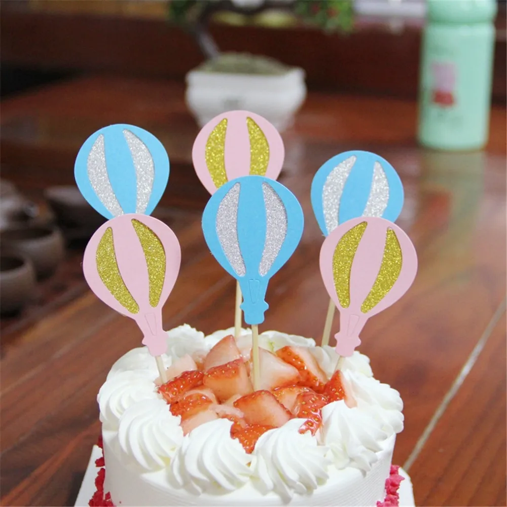 CRLEY 12 шт./лот Топпер для кексов воздушный шар розовый синий чай вечерние украшения для торта на свадьбу День рождения бумажные карты