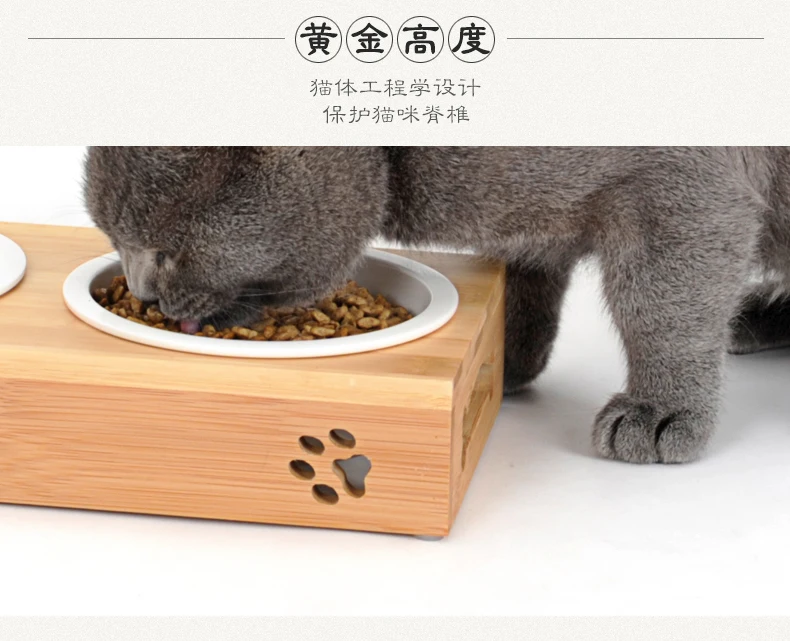 Керамические миски для кормления и воды из нержавеющей стали с бамбуковой рамой для собак и кошек, миска для кормления собак