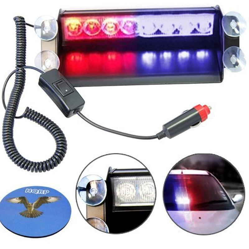 

Red/Blue 8-LED Car Truck Emergency Flasher Dash Strobe Warning Light Day Running Flash Led 3 Flashing Modes 12V Police Lights
