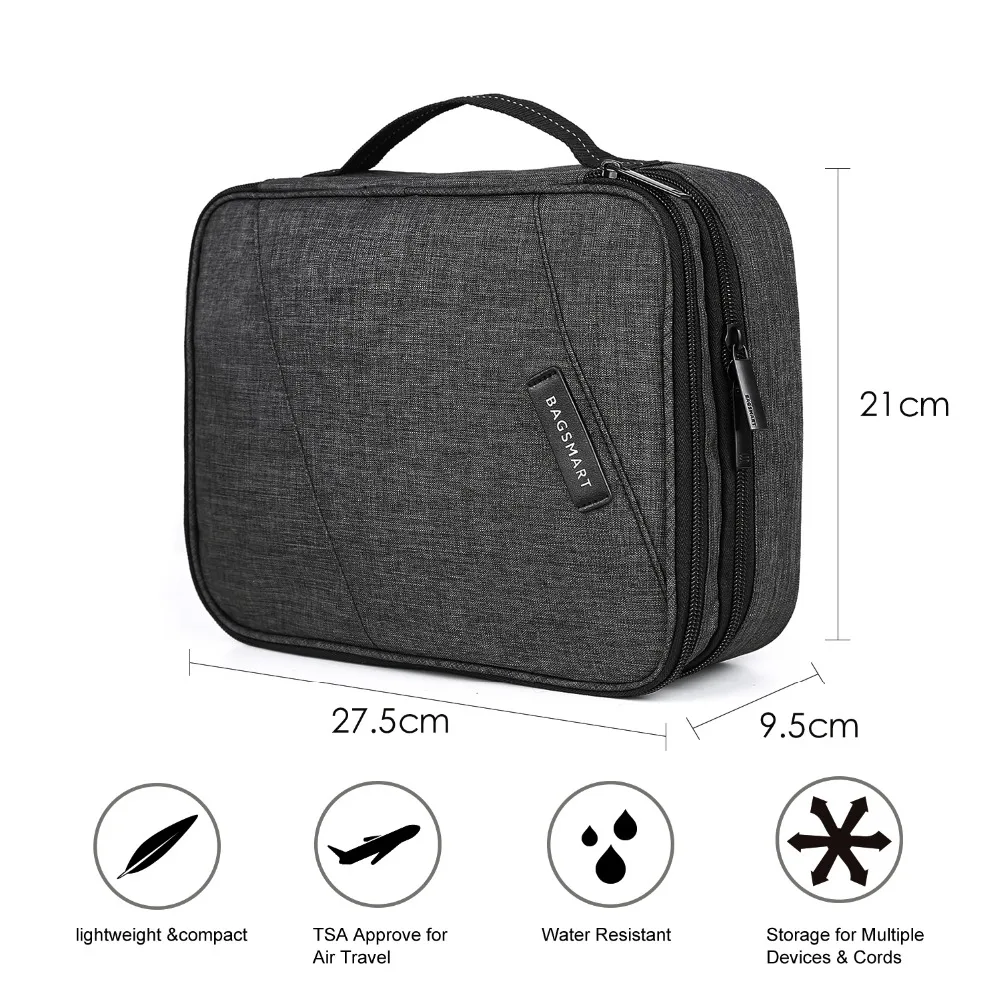 BAGSMART New Travel Accessories Double Layer Travel Universal Cable Organizer Cases Electronics Accessories Bag for iPad Pro Air