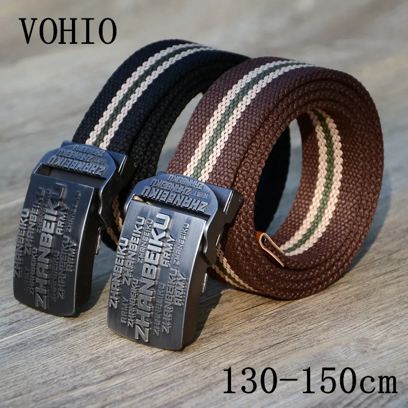 

VOHIO ratchet belt 150 130cm Long Plus Size Mens Canvas Cloth Belts Web Belt Black Braided Waist Belt For Jeans XL XXL XXXL