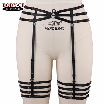 

BDOYCAGE GARTER BELT Thigh High Waist Bondage Stocking Suspender Belt Black Elastic Adjust Garter Goth Harajuku Harness Lingerie