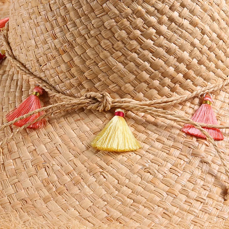 Женская соломенная шляпа Raffia летняя Солнцезащитная для девочек с широкими