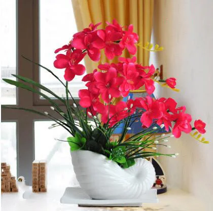 Современная керамическая ваза+ искусственный фаленопсис, набор цветов, фигурки для рукоделия, для дома, офиса, кафе, рабочего стола, искусственный цветочный орнамент - Цвет: style4