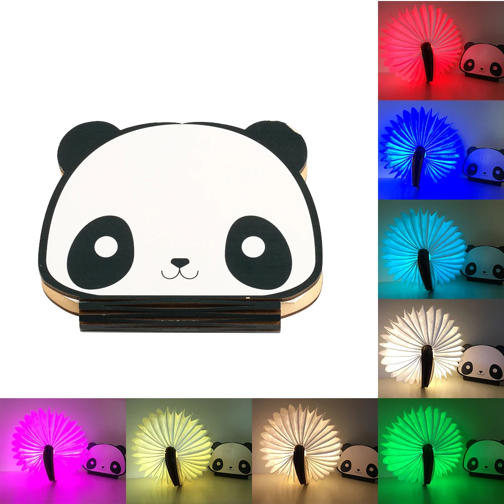 Novelty Book Light USB Rechargeable RGB LED Wooden Folding Mini Book