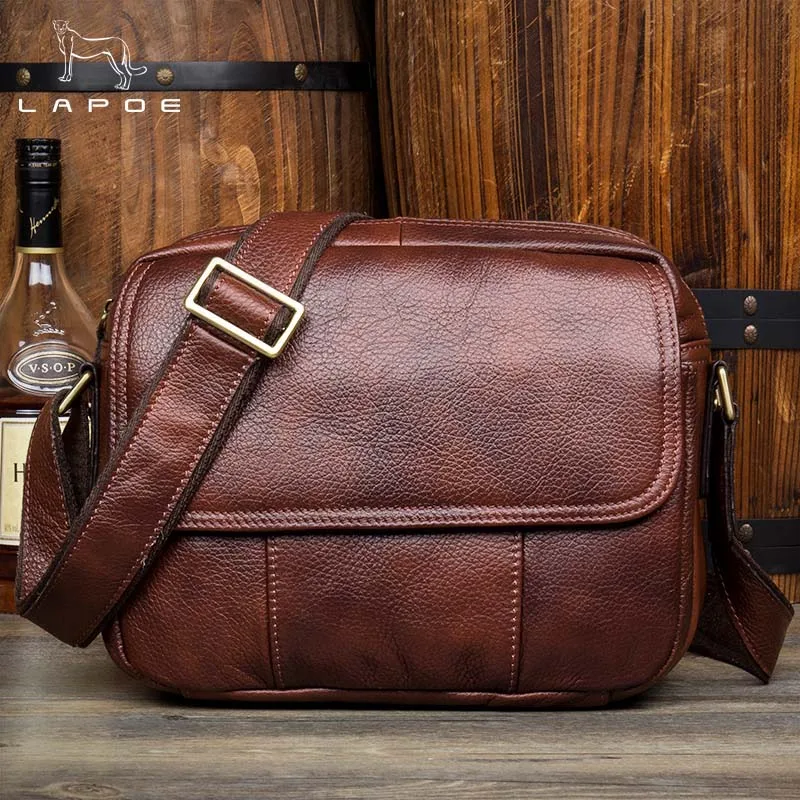 

LAPOE 2017 New Small Men Bag Genuine Leather Shoulder Bag ,Men Small Messenger Bags Men Travel Crossbody Bag Handbags