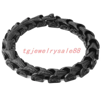 

High Quality 11mm Wide Stainless Steel Casting Keel Link Chain Bracelet Bangles Classic Vintage Black Color Men's Cuff Jewelry