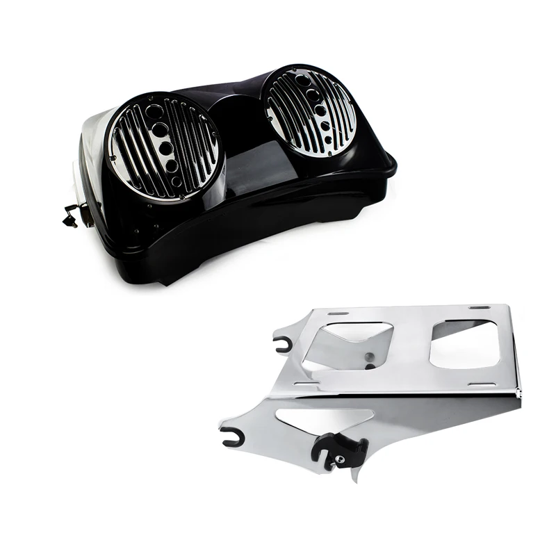 Motorcycle Tour Pak Pack Trunk with Latch Speaker Grill For Harley Touring Road King Street Road Glide Electra Glide FLHT 2014-2018 Black (2)
