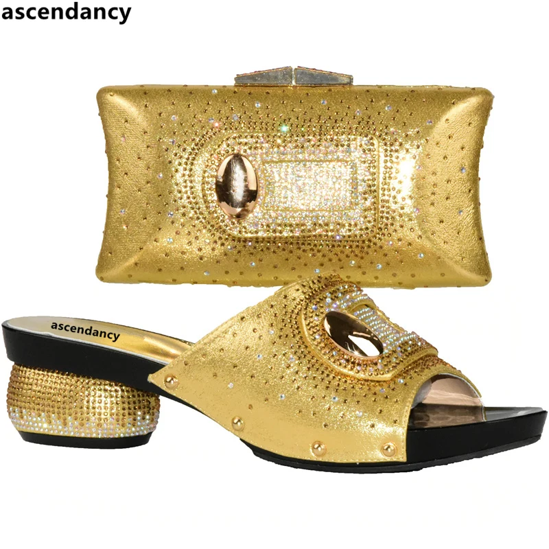 

Matching Italian Shoes and Bag Set Decorated with Rhinestone African Shoe and Bag Set for Party In Women Italy Shoe and Bag Set
