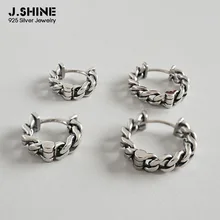 JShine Винтаж 925 стерлингового серебра личности старый ретро цепь Соединенные серьги женские серебряные маленькие серьги-кольца ювелирные изделия