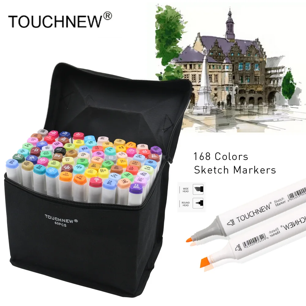 

TOUCHNEW 40 Color Sketch Markers Pen Oily Alcoholic Painting Manga Dual Headed Art Marker Set Stationery Pen For School Drawing
