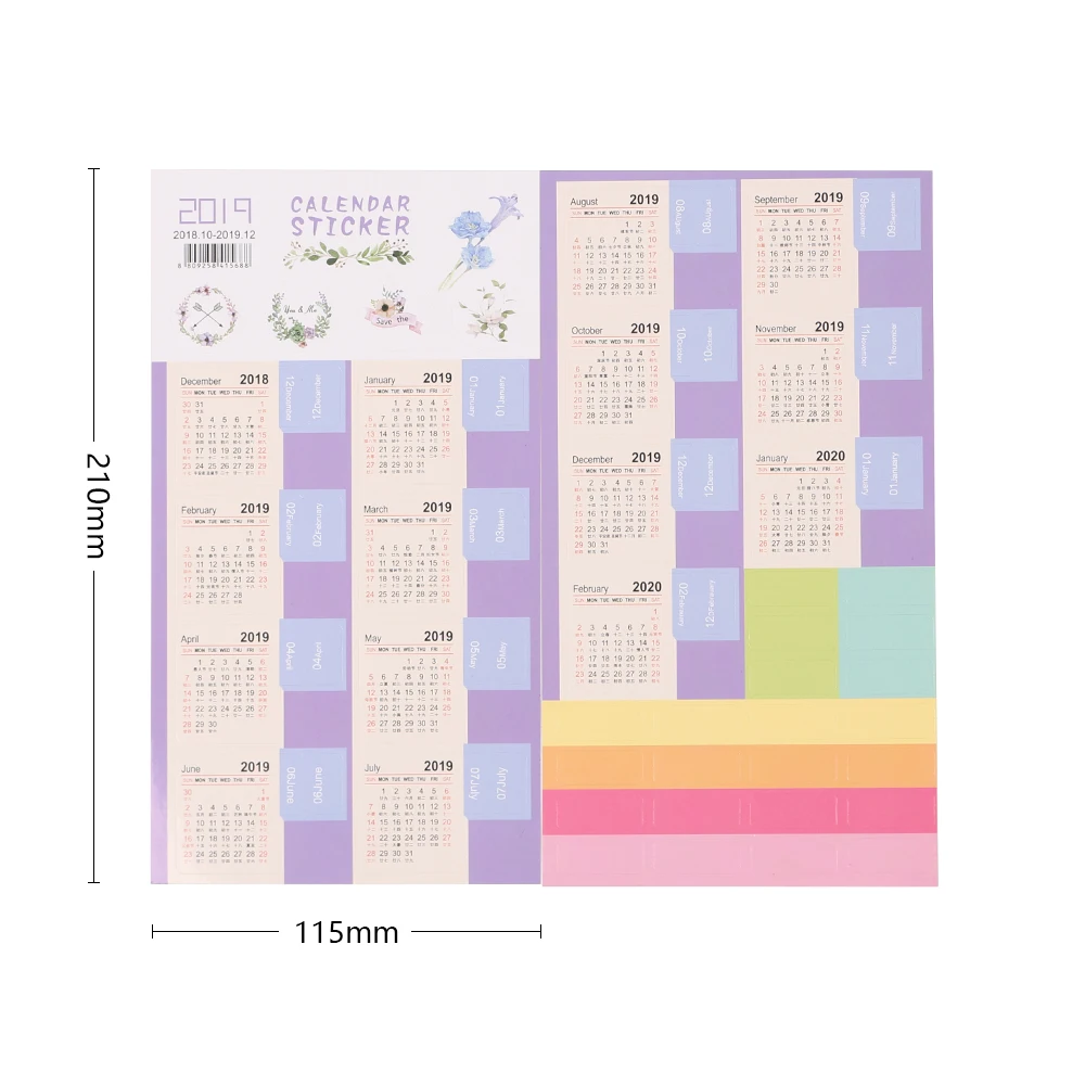 

2sheets/Set 2019 Handwritten Calendar Sticker Notebook Index Label Schedule Planner Stationery Stickers DIY Decor