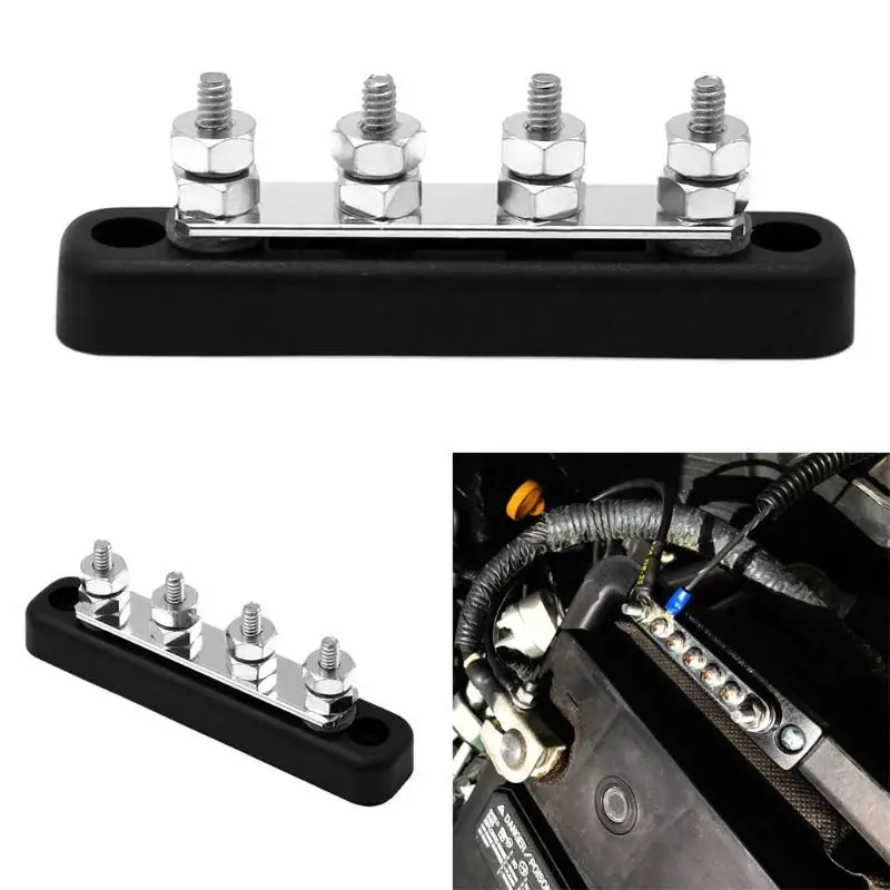 100A 4 Point Bus Bar Power Distribution Block with 4 10/32in Brass