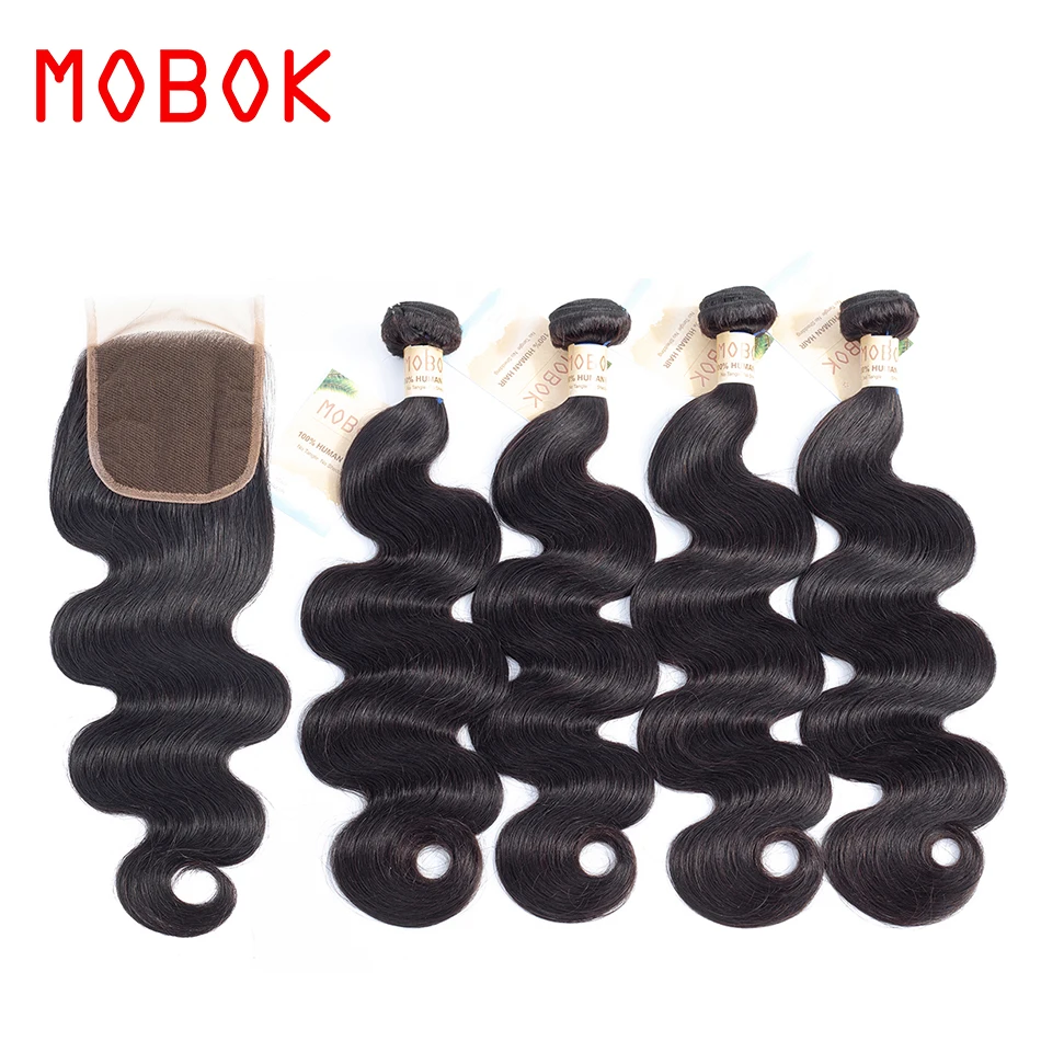 Монгольские волнистые волосы mobot 4 пряди с кружевной застежкой 100% человеческие