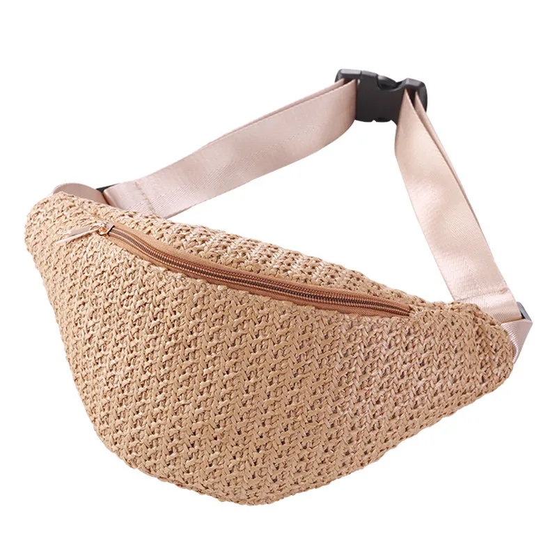 

Women's Waist Bag Straw PE Bag For The Belt Fanny Pack Bananka Travel Leisure bum bag Bali Vacation Belly Band Belt bag