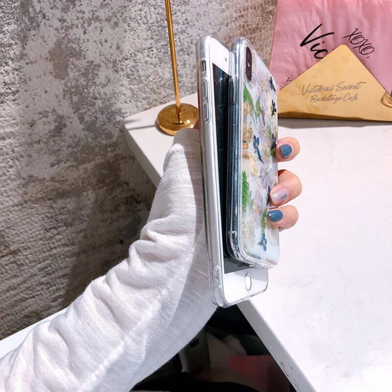 Mayitr Case For iphone 7 8 6 6s plus X XR XS Max Real Dried Pressed Flowers Soft Cover For iPhone XS Max XR X 6 7 8 Plus Fundas