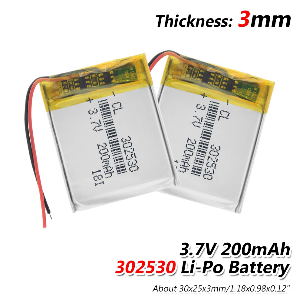 

1/2/4x Rechargeable 3.7V Volt 302530 200mAh Li-ion Lithium Polymer Battery PCM Protected Charging Lipo Lipolymer Batteries